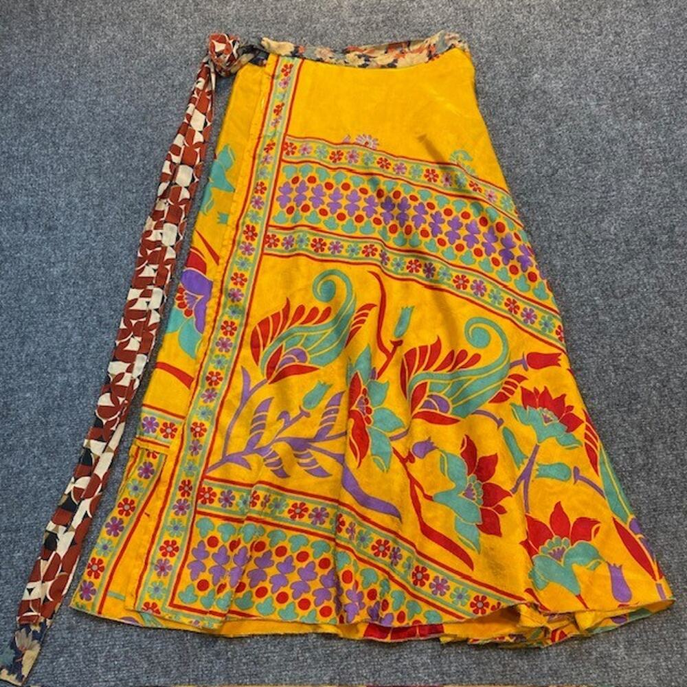 Bohemian Long Silk Wrap Maxi Skirt Sari Boho Hippie Festival layered Reversible